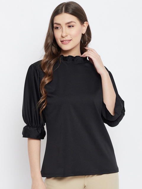 

PRINCINN MEYER Black Solid High Neck Cuffed Sleeves Top