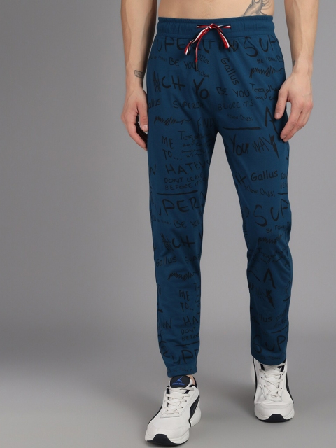 

Gallus Men Teal Blue Printed Cotton Dry Fit Track Pant