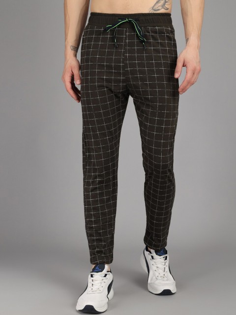 

Gallus Men Olive-Green & White Checked Cotton Track Pants