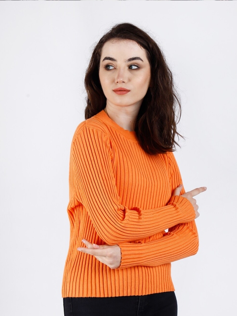 

NoBarr Women Orange Ribbed Pullover
