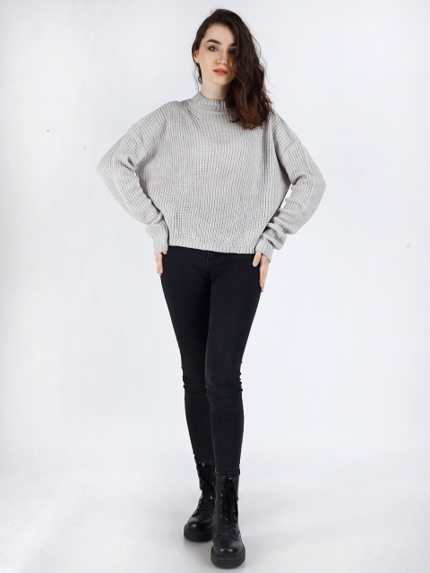 

NoBarr Women Grey Acrylic Ribbed Pullover