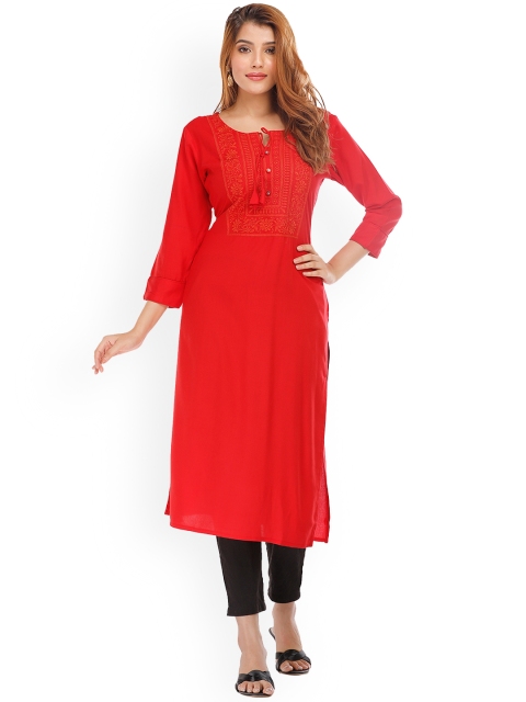 

KALINI Women Red Thread Work Kurta