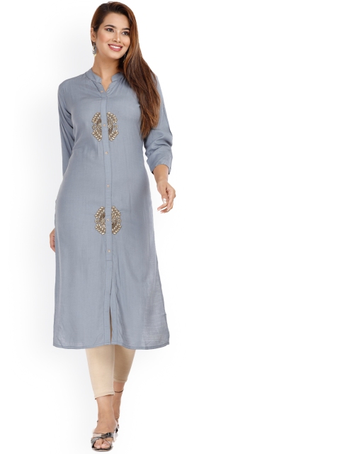 

KALINI Women Grey Embroidered Thread Work Kurta