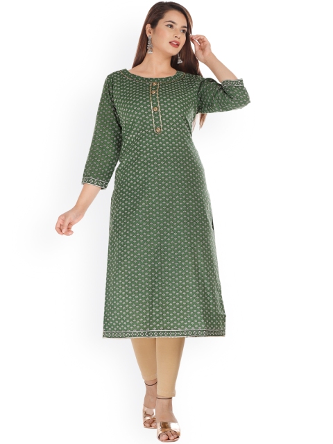 

KALINI Women Green Ethnic Motifs Printed Thread Work Kurta
