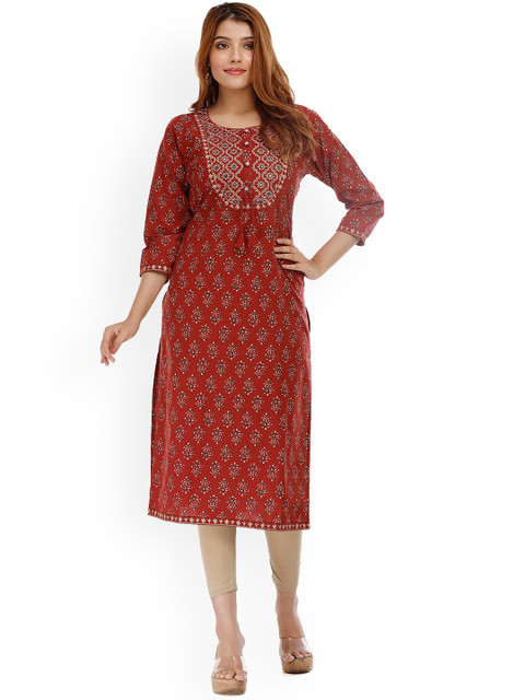 

KALINI Women Maroon & citrine brown Ethnic Motifs Kurta