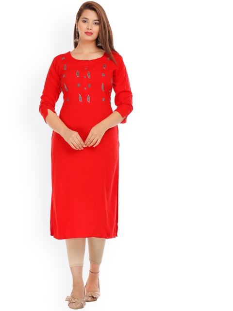 

KALINI Women Red & vivid red Thread Work Kurta