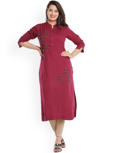 

KALINI Women Burgundy Floral Embroidered Kurta