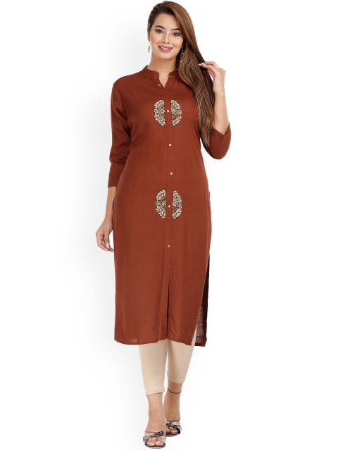 

KALINI Women Coffee Brown & cabernet Embroidered Flared Sleeves Kurta