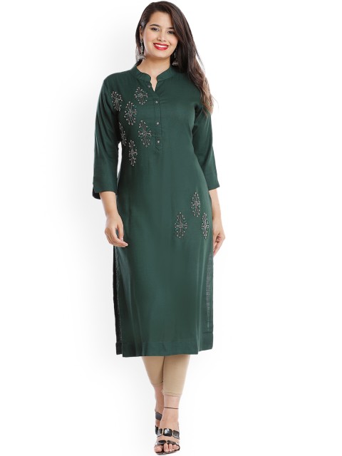 

KALINI Women Green & dark slate gray Thread Work Kurta