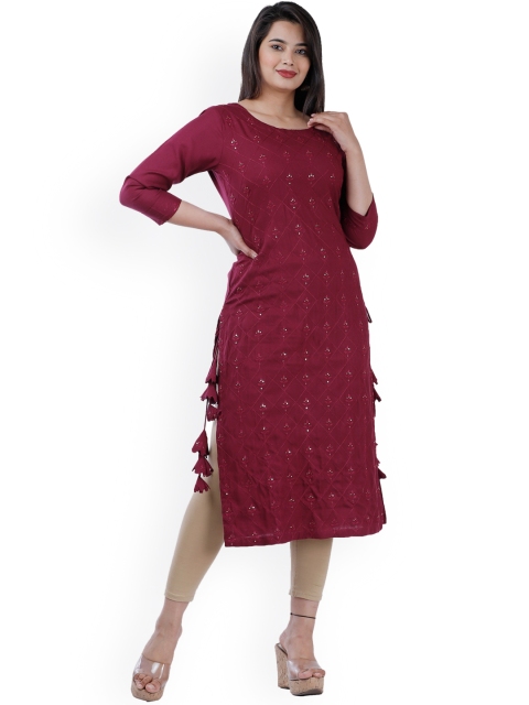 

KALINI Women Burgundy Geometric Kurta