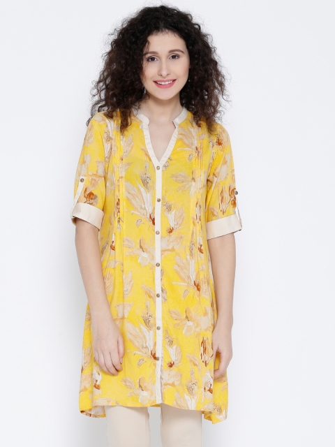 Shree Women Yellow Floral Print A-Line Kurta available at myntra for Rs.359