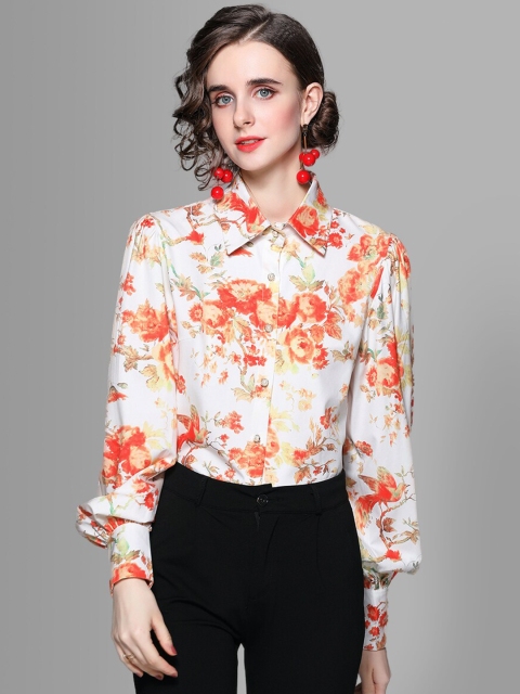 

JC Collection Women Orange Floral Printed Casual Shirt