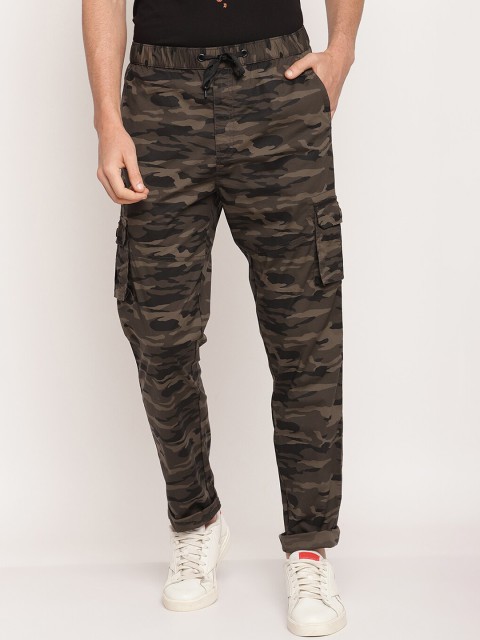 

Octave Men Olive Green & Black Camouflage Printed Cotton Track Pants