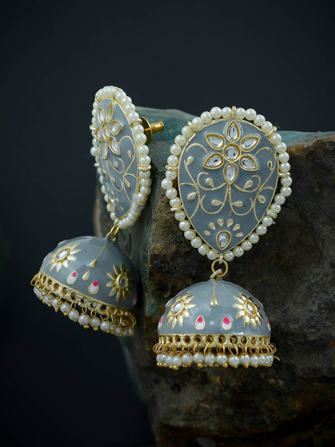 

Silvermerc Designs Grey Contemporary Jhumkas Earrings