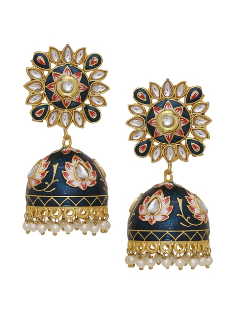 Silvermerc Designs Gold-Plated Blue Kundan Studded Contemporary Jhumkas
Silvermerc Designs Gold-Plated Blue Kundan Studded Contemporary Jhumkas
