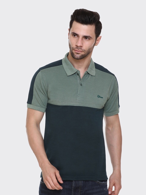 

Obaan Men Green Colourblocked Polo Collar T-shirt