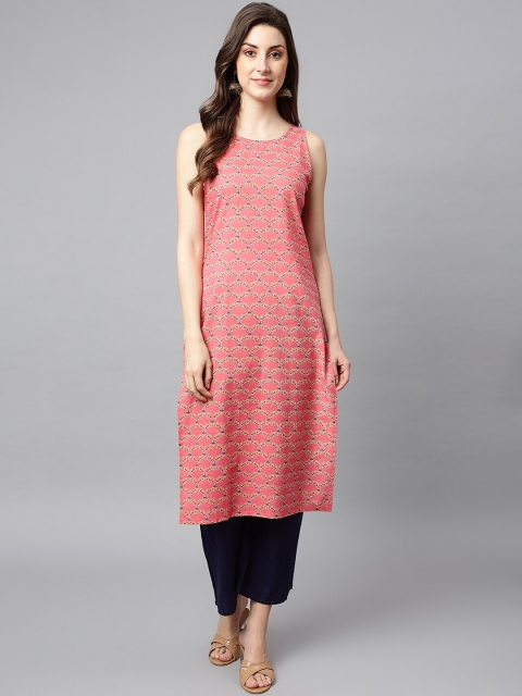 

SHINOY Women Pink Geometric Printed Cotton Kurta