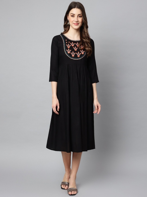 

SHINOY Women Black Embroidered Dress