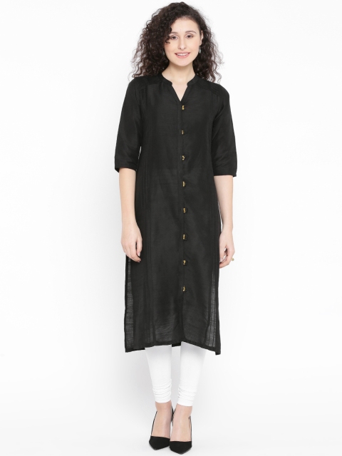 

Shree Women Black Solid Straight Kurta