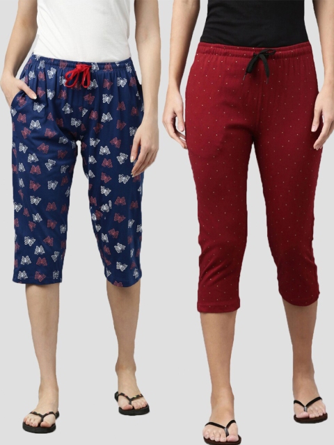 

Kryptic Women Pack Of 2 Printed Pure Cotton Capris, Navy blue
