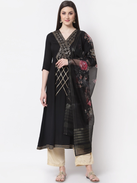 

Myshka Women Black Printed Kurta with Dupatta