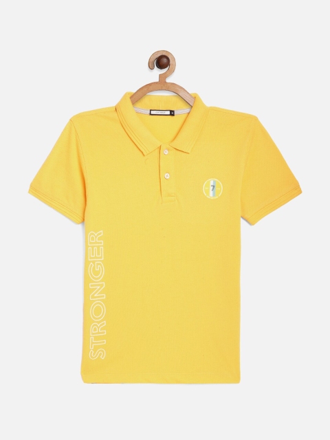 

Octave Boys Yellow Typography Polo Collar Cotton T-shirt