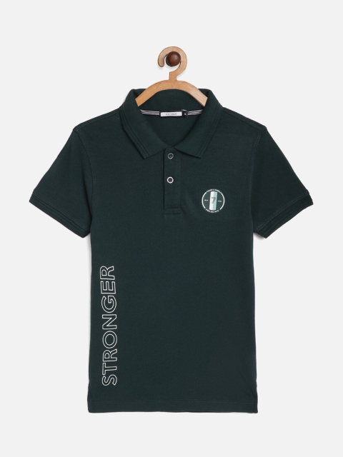 

Octave Boys Green Typography Polo Collar Applique T-shirt