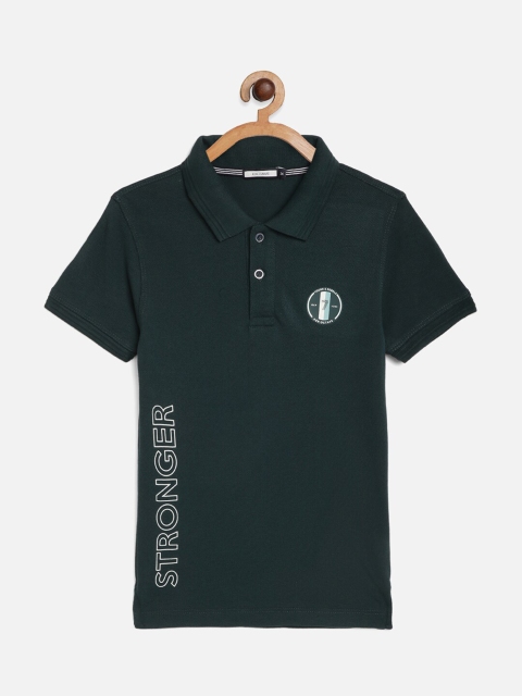 

Octave Boys Green Typography Polo Collar Applique T-shirt