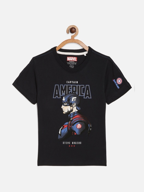 

Octave Boys Navy Blue Typography Captain America Printed V-Neck Applique T-shirt