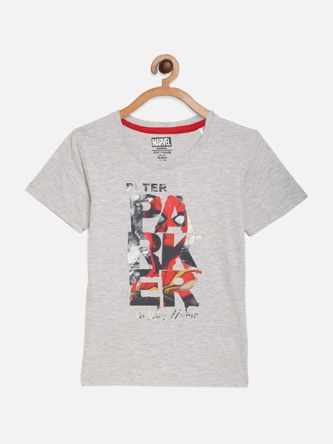 

Octave Boys Grey Melange Spider-Man Printed Cotton T-shirt