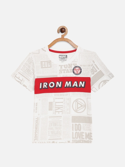 

Octave Boys White Typography Iron Man Printed Cotton T-shirt