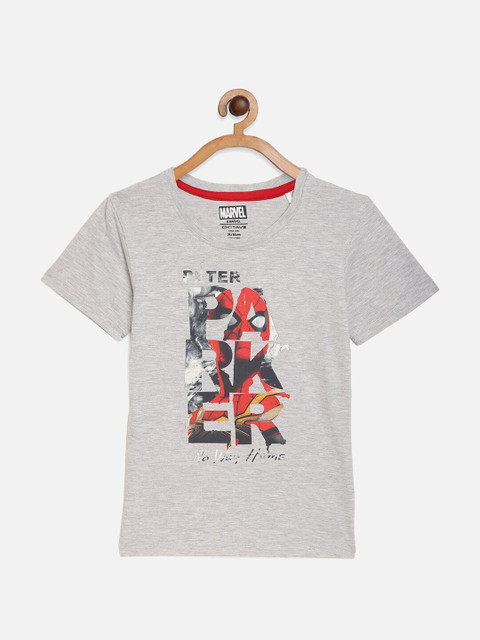 

Octave Boys Grey Melange Spider-Man Printed Cotton T-shirt