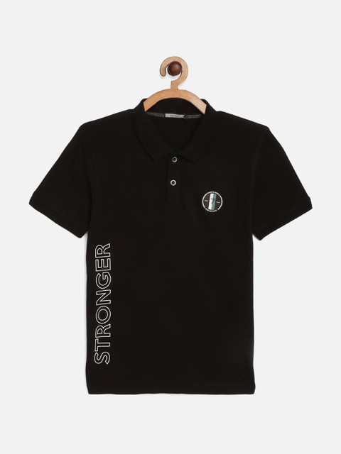 

Octave Boys Black Typography Printed Polo Collar Cotton T-shirt