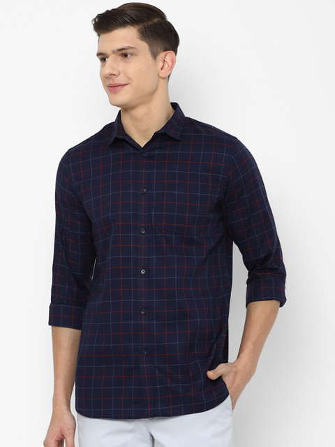 

Allen Solly Men Navy Blue Slim Fit Windowpane Checks Checked Cotton Casual Shirt