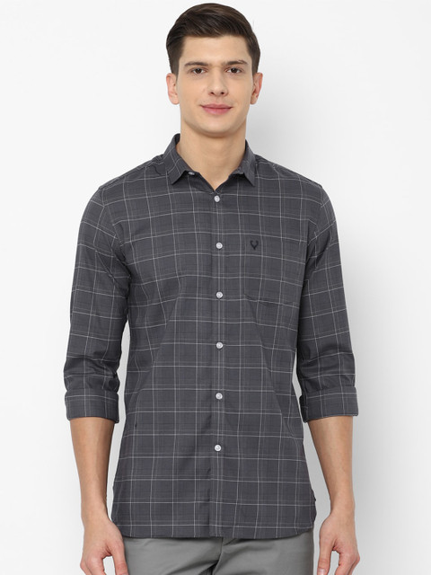 

Allen Solly Men Grey Slim Fit Checked Cotton Casual Shirt