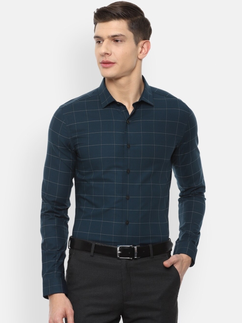 

Louis Philippe Men Blue Slim Fit Windowpane Checks Checked Cotton Formal Shirt
