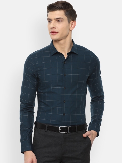 

Louis Philippe Men Blue Slim Fit Windowpane Checks Checked Cotton Formal Shirt