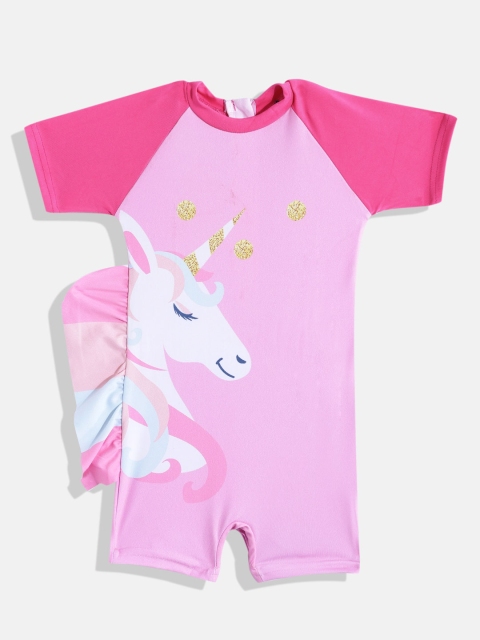 

Moms Love Girls Pink & White Unicorn Applique UPF 40+ Swim Legsuit