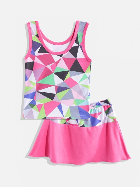 

Moms Love Girls Pink & White Abstract Print UPF 40+ 2-Piece Swim Set