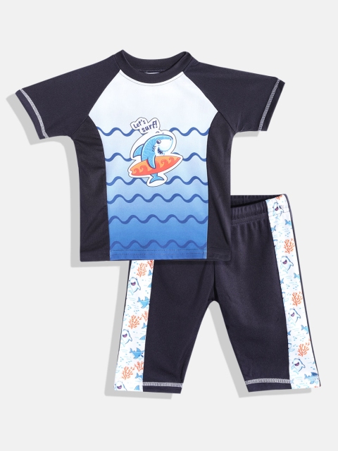 

Moms Love Boys Navy Blue & White Pure Cotton Graphic Print Swim Set