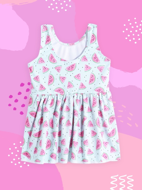 

Moms Love Girls Blue & Pink Tropical Print UPF 40+ Swim Dress with Attached Shorts