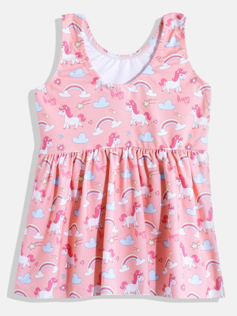 

Moms Love Girls Peach-Coloured & White Unicorn Print UPF40+ Swim Dress with Attached Short