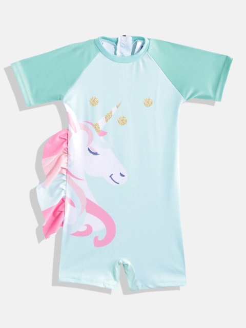 

Moms Love Girls Sea Green & White Unicorn Print UPF 40+ Legsuit