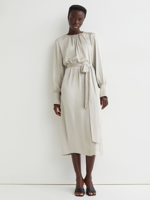

H&M Women Beige Tie-Belt Satin Dress