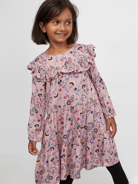 

H&M Girls Mauve Printed Flounced A-Line Dress