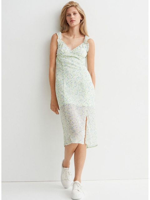 

H&M Women Green Printed Slit Detail Dress