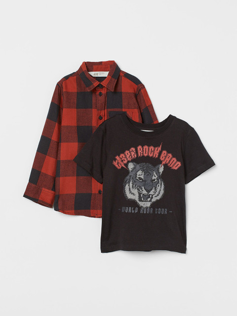 

H&M Boys Black & Red 2-Piece Cotton Set