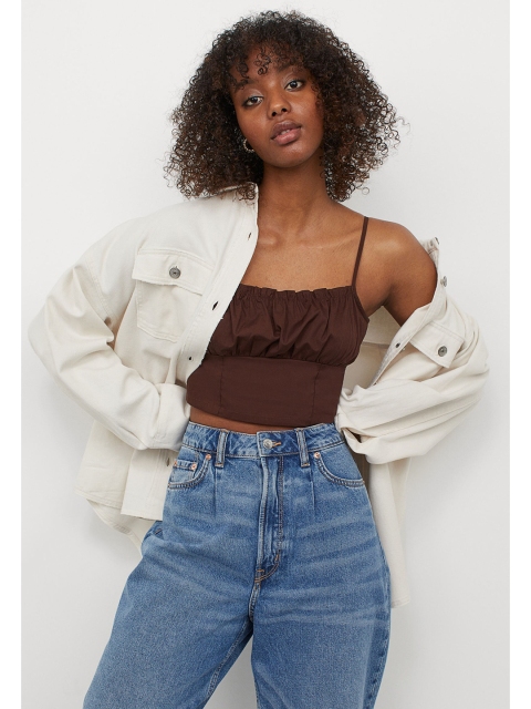 

H&M Cotton Cropped Top, Brown