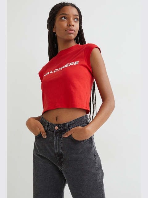 

H&M Women Red Printed Short Jersey Top