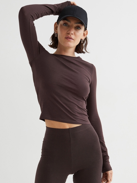 

H&M Women Short Jersey Top, Brown